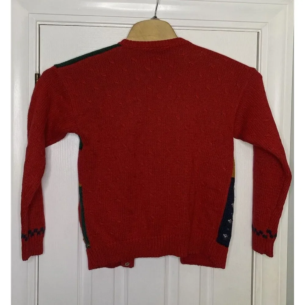 Vintage Casual Corner Women's Christmas Knit Cardigan Sweater Red‎ Small Santa